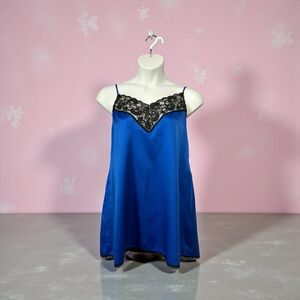 NWOT, Private Treasures by Avon, Vintage Satin Nightie, Large, Blue & Black 🌸